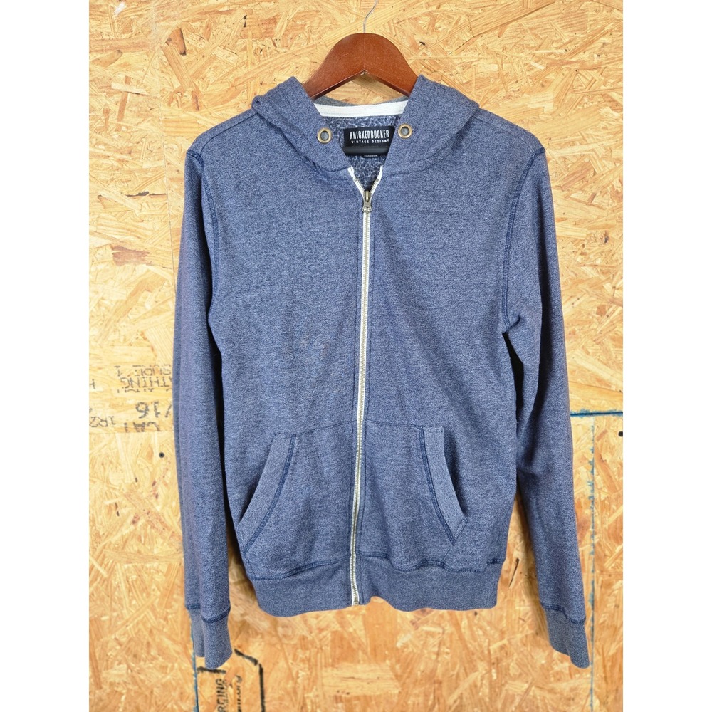 Knickerbocker Vintage Design Mens Blue Full‎ Zip Up Hoodie Sweatshirt